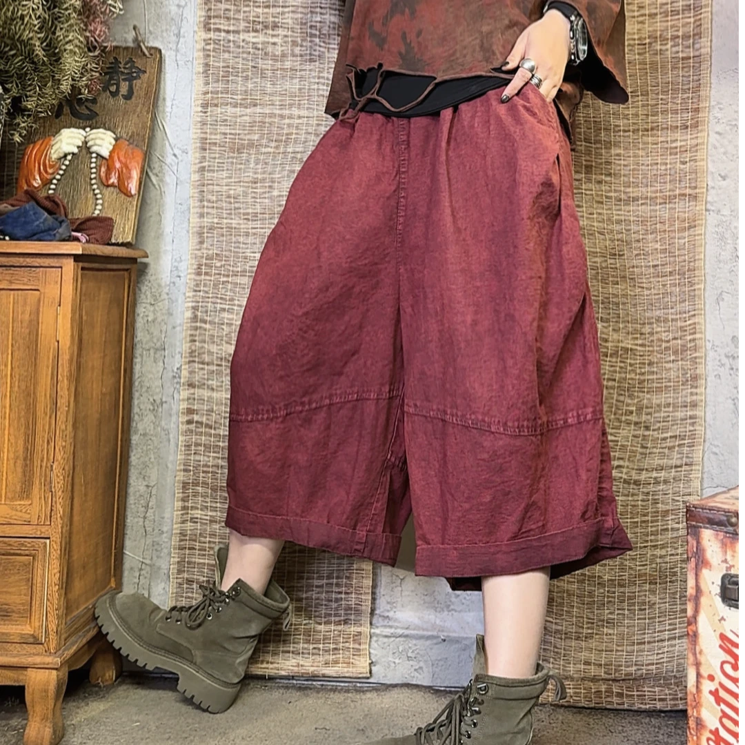 8975款夏季宽松休闲时尚百搭炒色做旧棉麻直筒裤【裤长75臀围140】