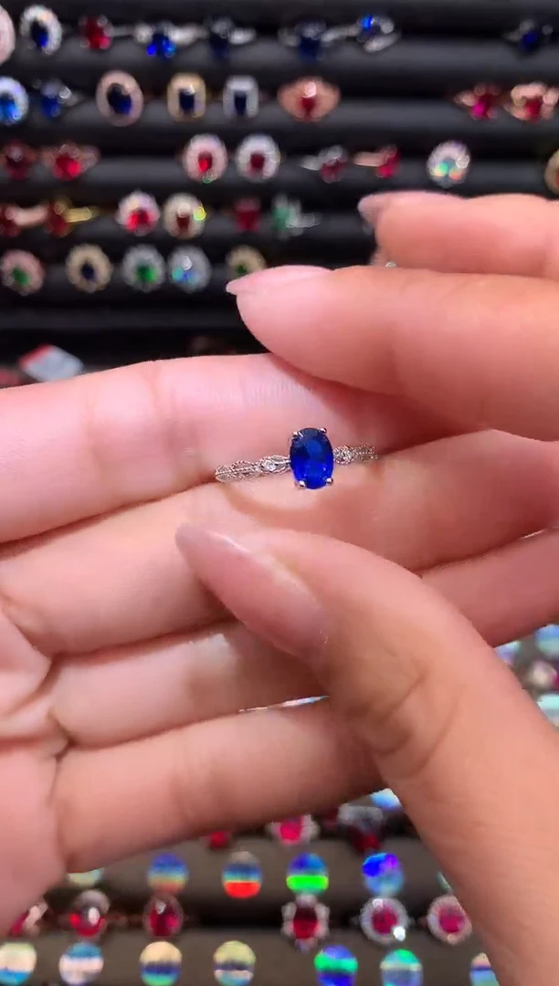 【闪购商品】蓝宝石戒指银S925镶嵌57