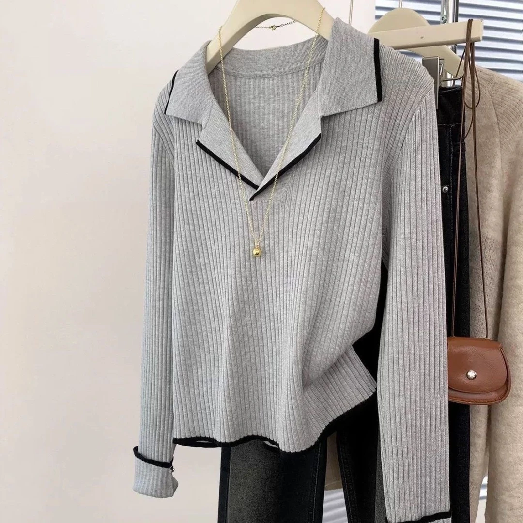 宽松显瘦【80-200斤】时尚polo领针织上衣秋冬气质洋气百搭打底衫女