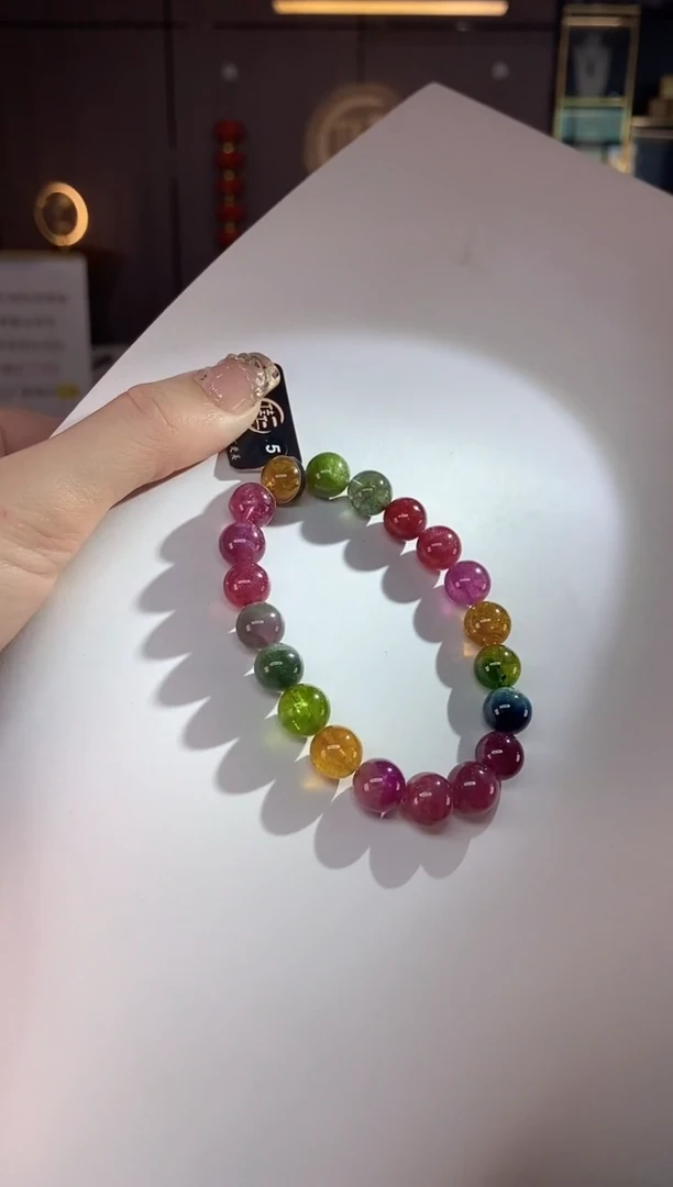 未镶嵌老矿碧玺色标彩虹单圈手串9mm+碧玺dan多样性发货一条