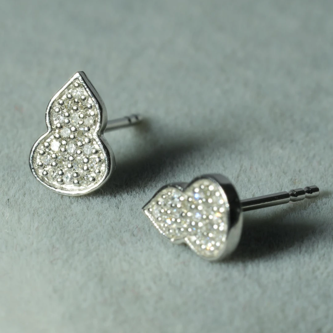 瑰丽珠宝【满钻葫芦】18K金天然钻石轻奢百搭钻石耳钉小巧