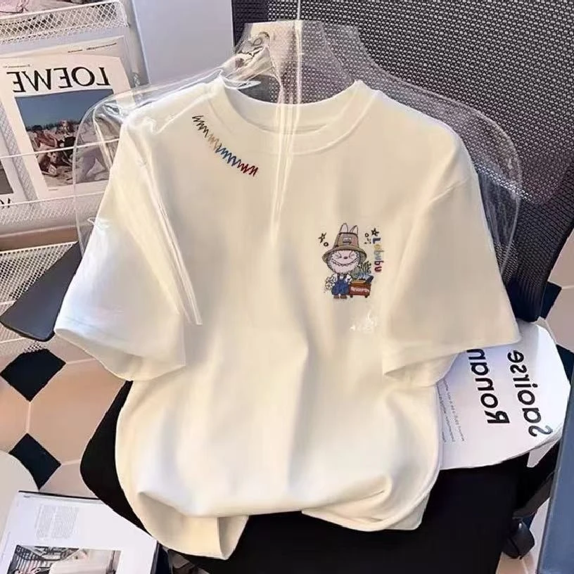 新版夏季短袖休闲上衣男女同款圆领印花T恤 草兔F5799