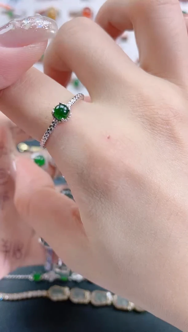 银S925镶嵌戒指翡翠天然翡翠