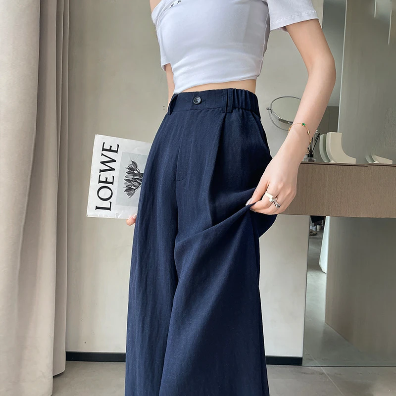 天丝亚麻山本阔腿裤女夏季薄款大码高腰宽松垂感休闲冰丝凉凉裤