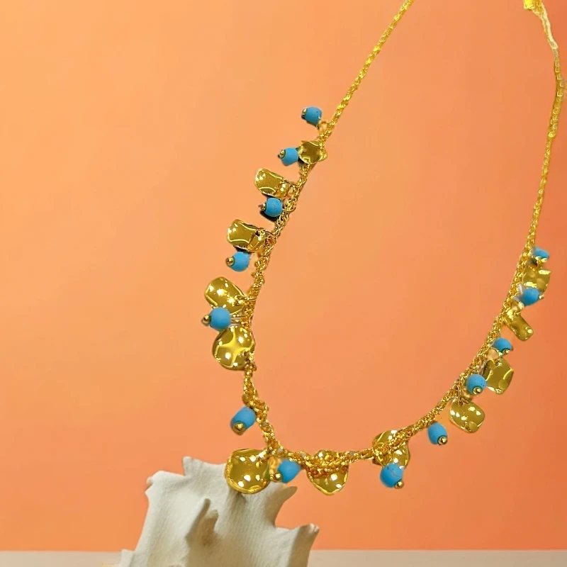 铜合金项链 链子饰品2025年新款百搭时尚蓝色ins小众两件套锁骨链