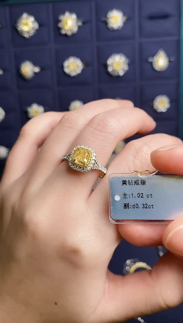18K金镶嵌戒指钻石黄钻戒指