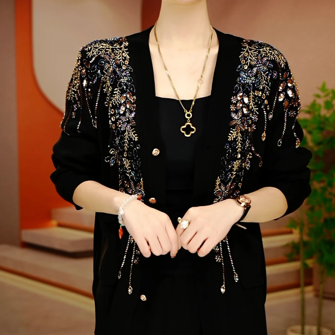 A250966-秋冬新款抗起球高端显瘦减龄洋气女士气质时尚开衫外套