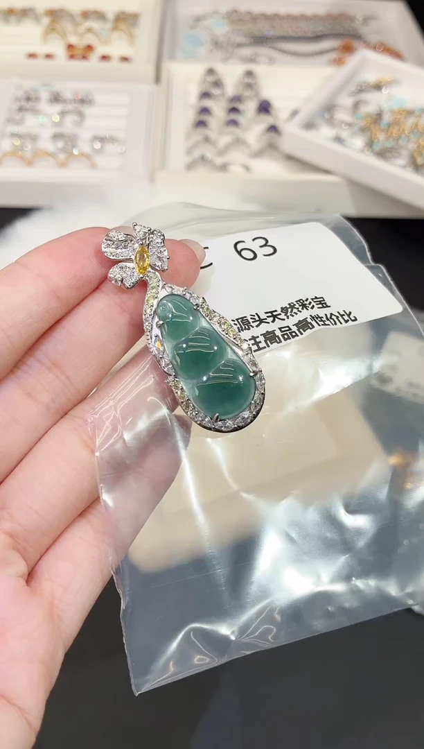 吊坠(不含链)银S925镶嵌翡翠多样性发一C63
