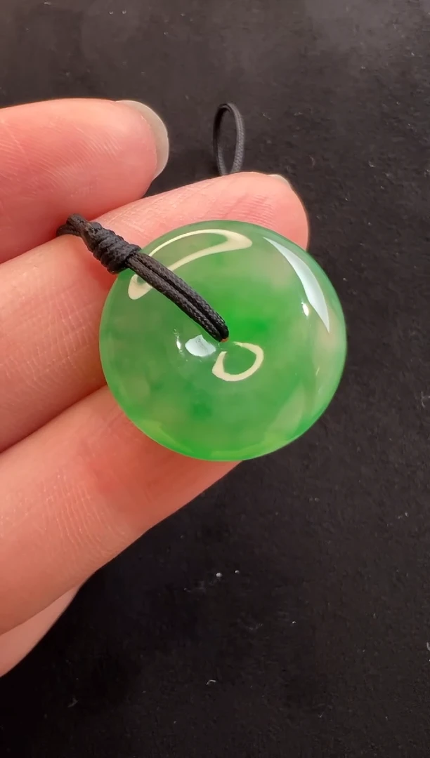 吊坠(不含链)未镶嵌翡翠满绿飘翠平安扣吊坠