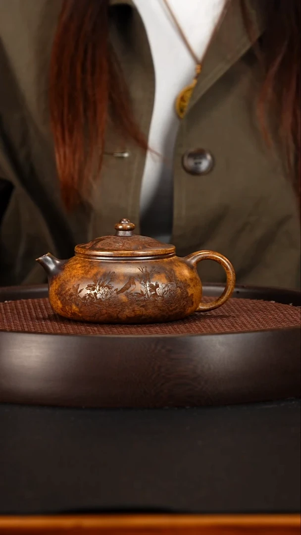 茶壶紫砂宜兴紫砂壶龙骨金砂柴烧寒江260cc
