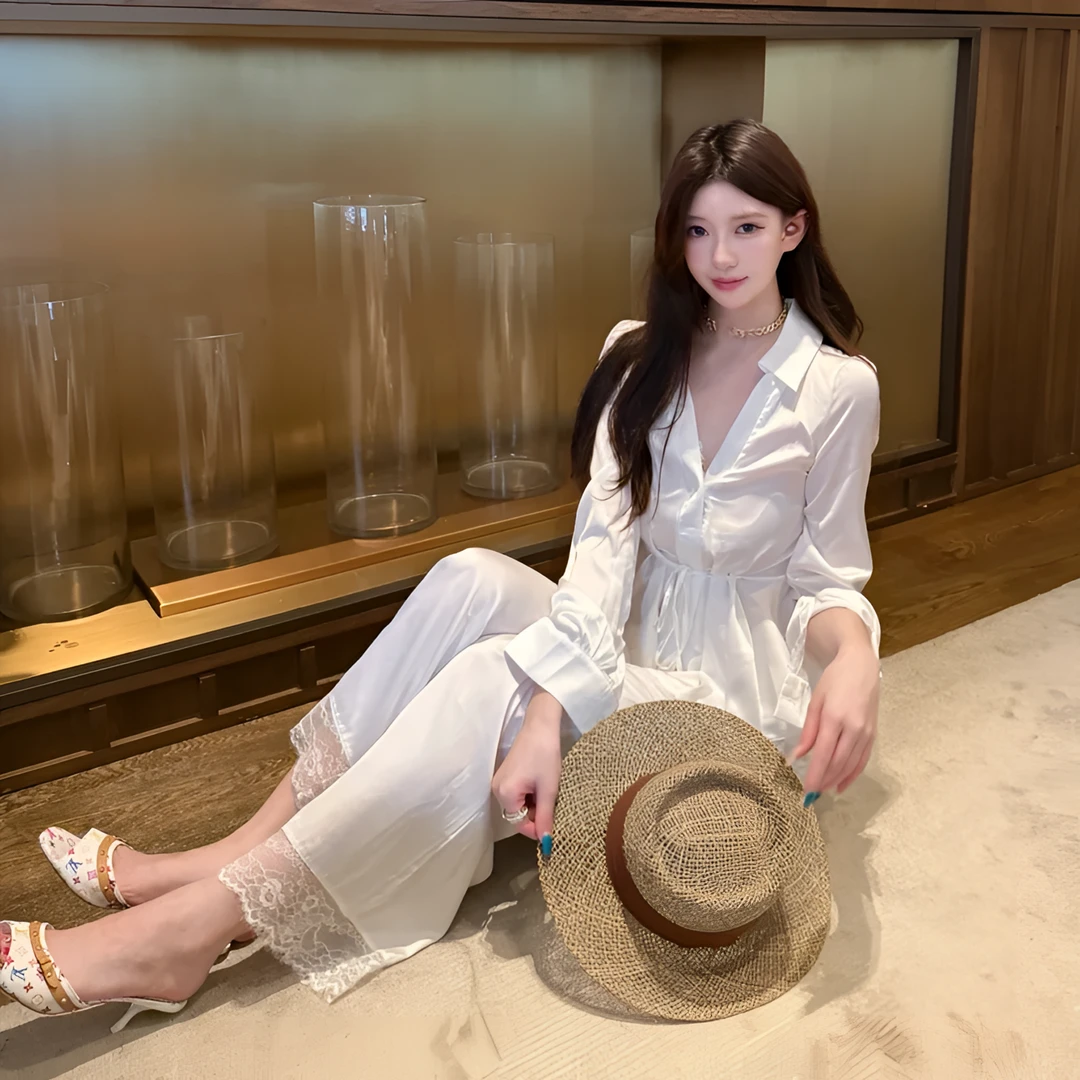 法式冰丝睡衣女春秋仿醋酸高级感纯欲性感蕾丝白色衬衫长袖家居服