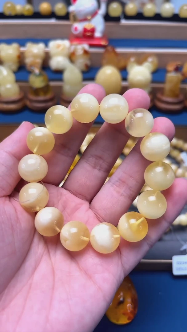 手串蜜蜡未镶嵌p43金白妖花手串 27.71克 15mm