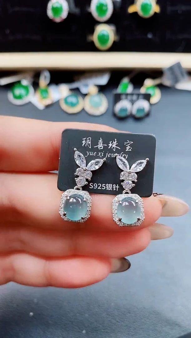 翡翠银S925镶嵌耳饰5085050