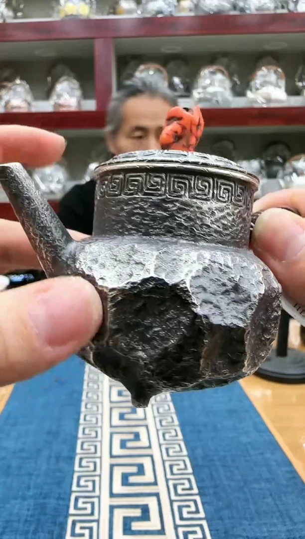 【闪购商品】侘寂木岩四足泡茶壶精工足银