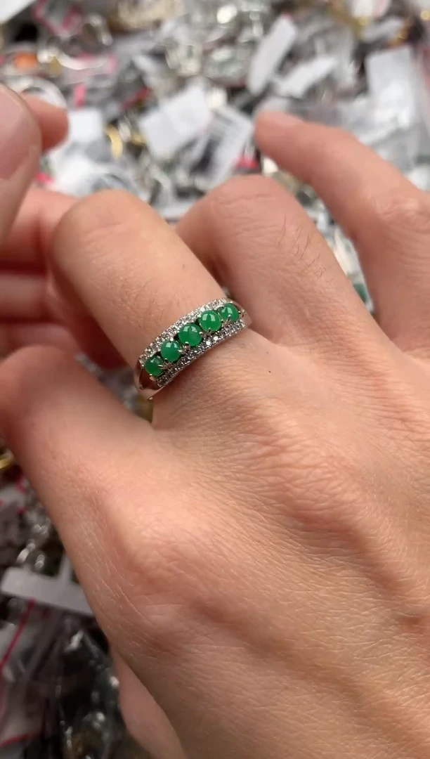 银S925镶嵌戒指翡翠444----1