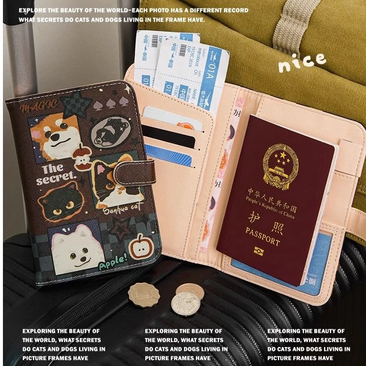 秘密猫狗钱包小巧护照夹证件包女士新款旅行便携收纳机票卡袋卡包