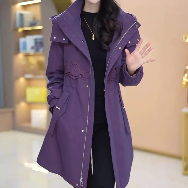 2025春秋新款气质韵味紫色冲锋衣外套3737女装修身收腰