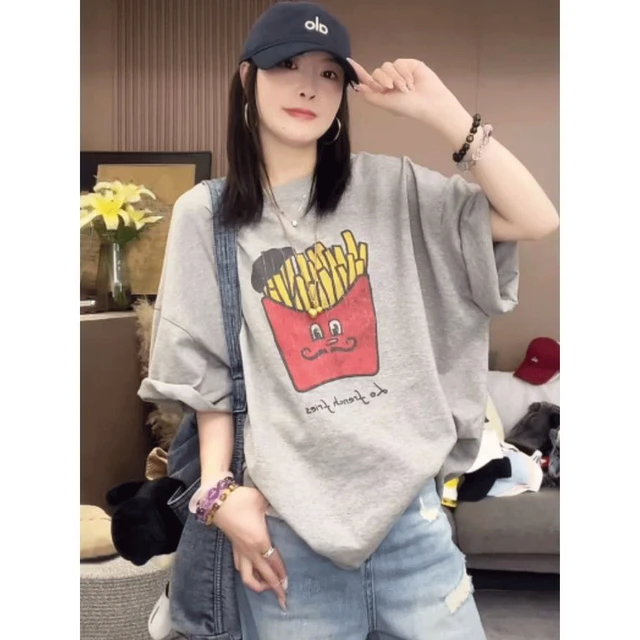 200斤大码美式灰色短袖t恤女2025新款夏季宽松慵懒风中长款上衣