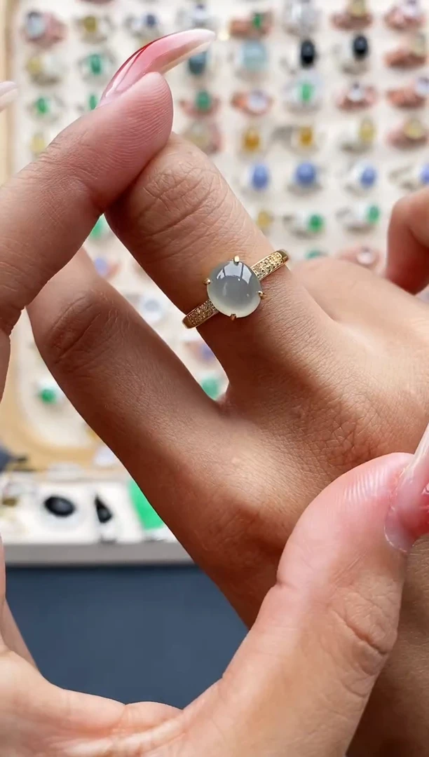 【闪购商品】翡翠戒指银S925镶嵌缅甸天然A货翡翠222  3+10