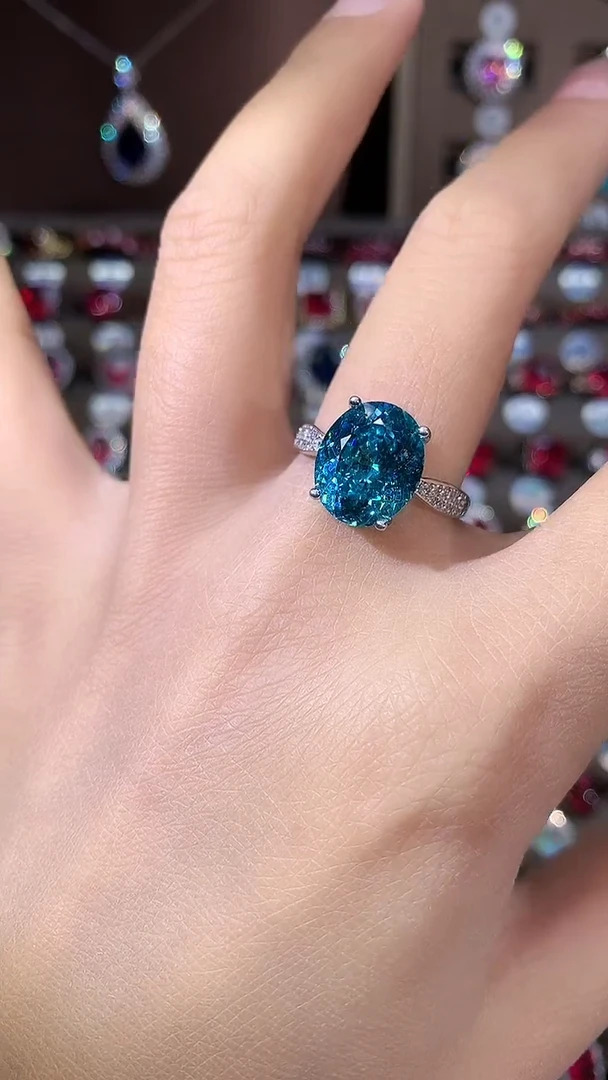 无925银帕拉蓝绿色鸟巢切戒指