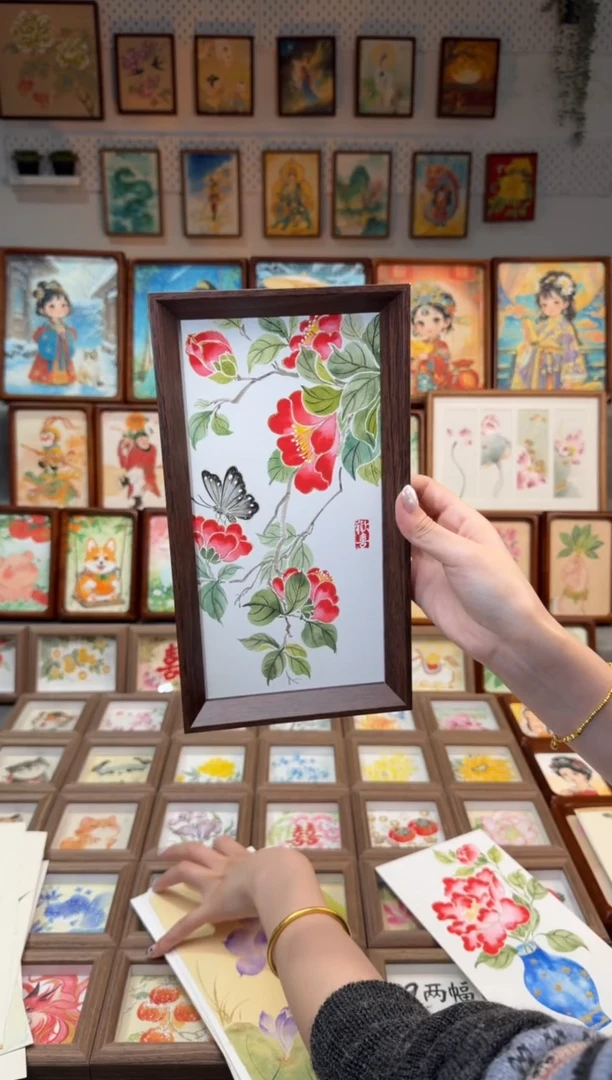 国画茶花蝴蝶 手绘国画27