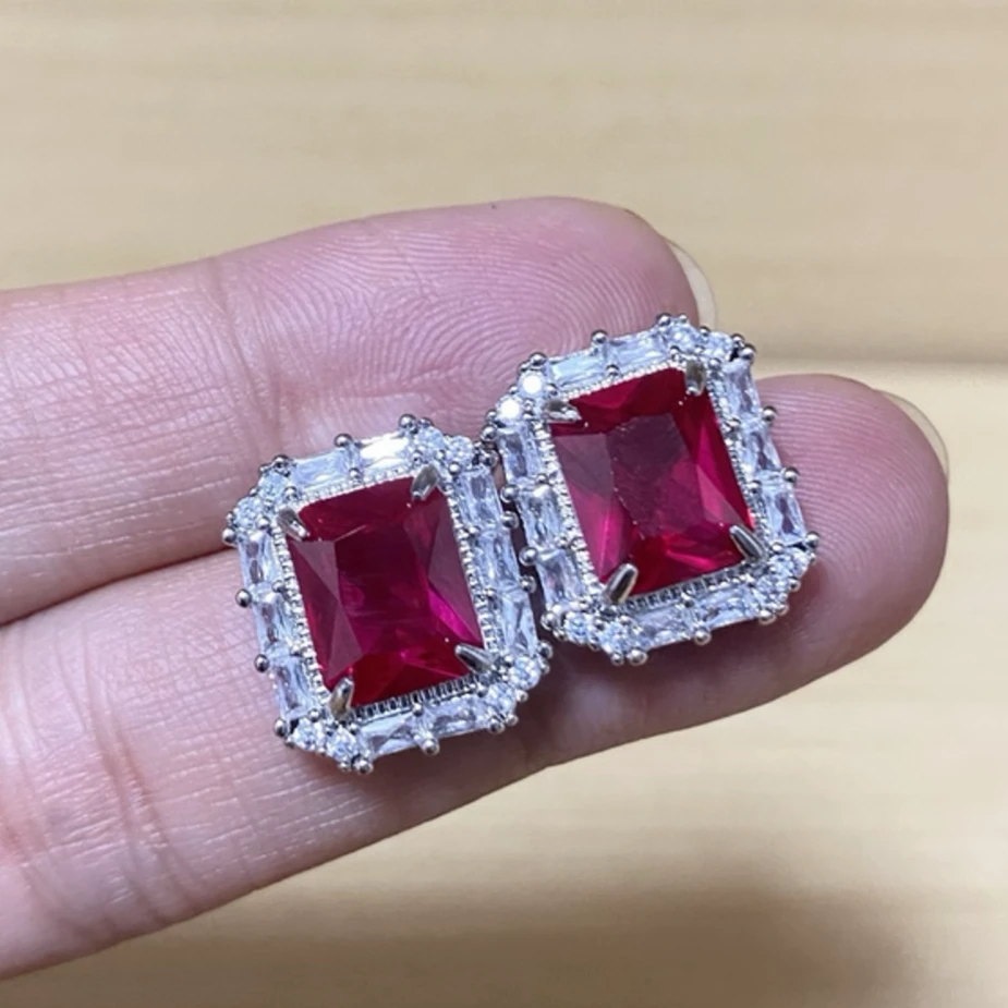 【高级定制】高贵红宝石豪华合金精工耳钉835