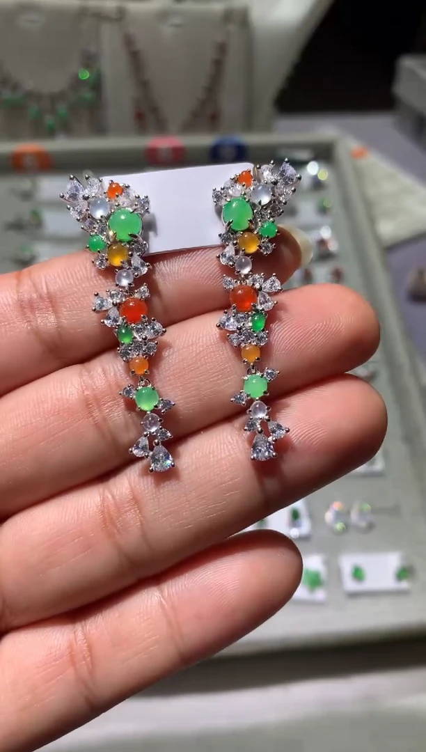 银S925镶嵌翡翠耳饰耳坠