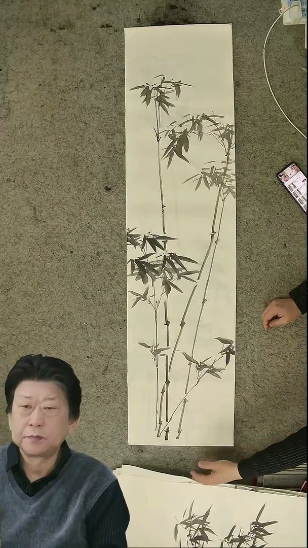 国画四尺对开  墨竹条屏 34*138cm