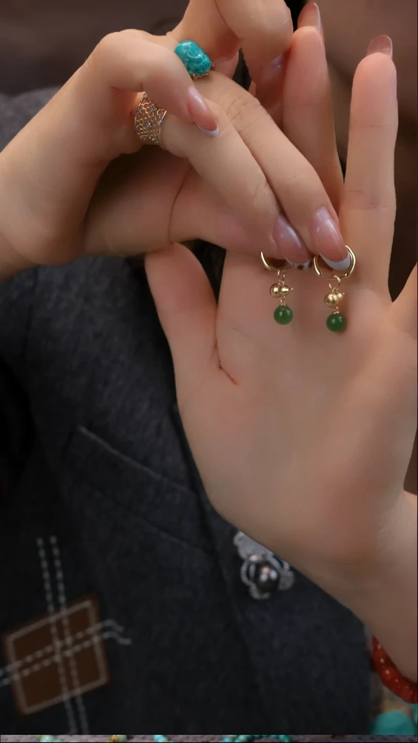 银S925镀金镶嵌和田玉耳饰1111