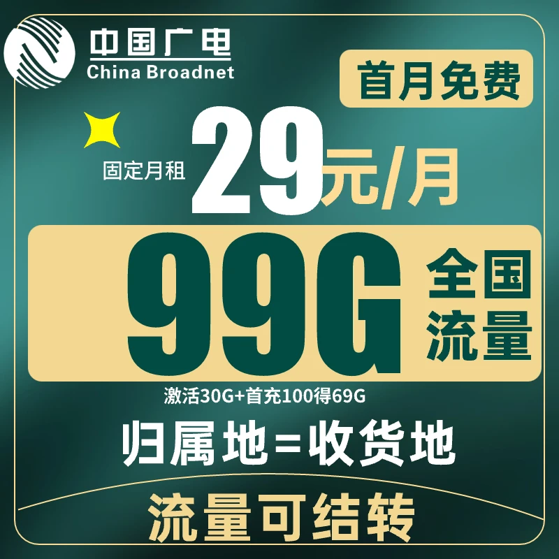 本地归属地全国通用5G信号大流量卡不限速广电卡手机卡电话卡
