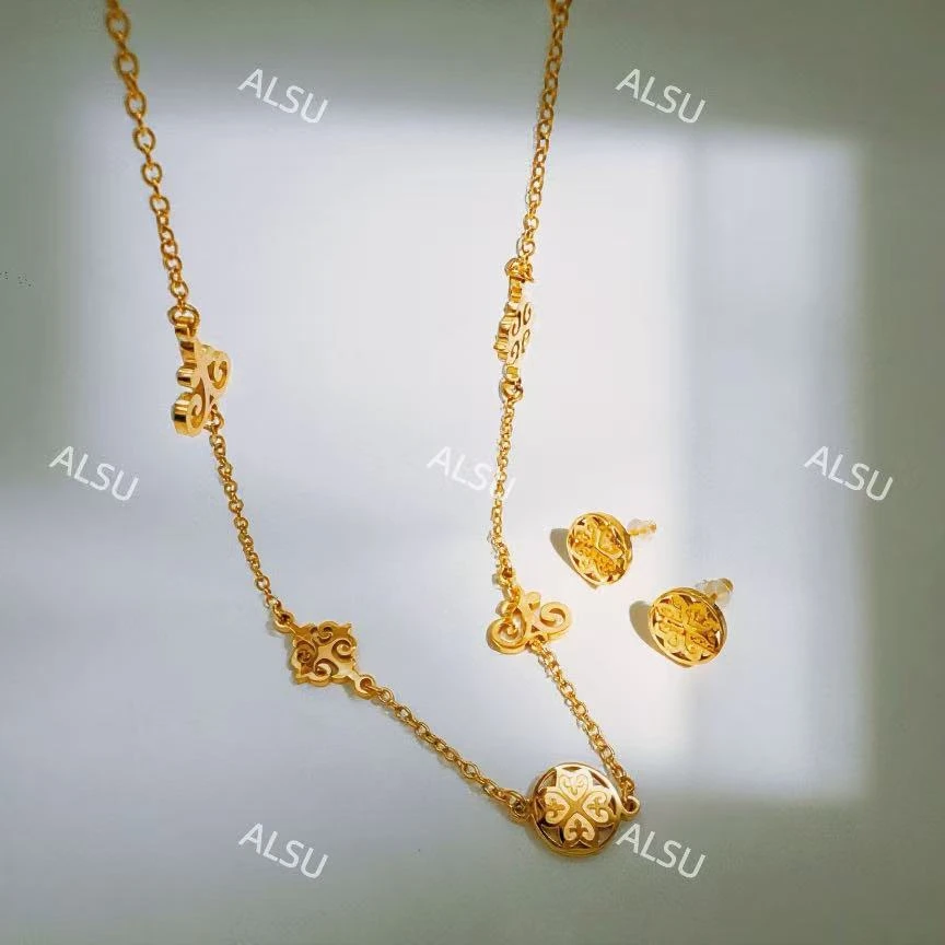 合金项链 ALSU原创经典两件套项链耳钉简约潮流时尚 轻奢百搭