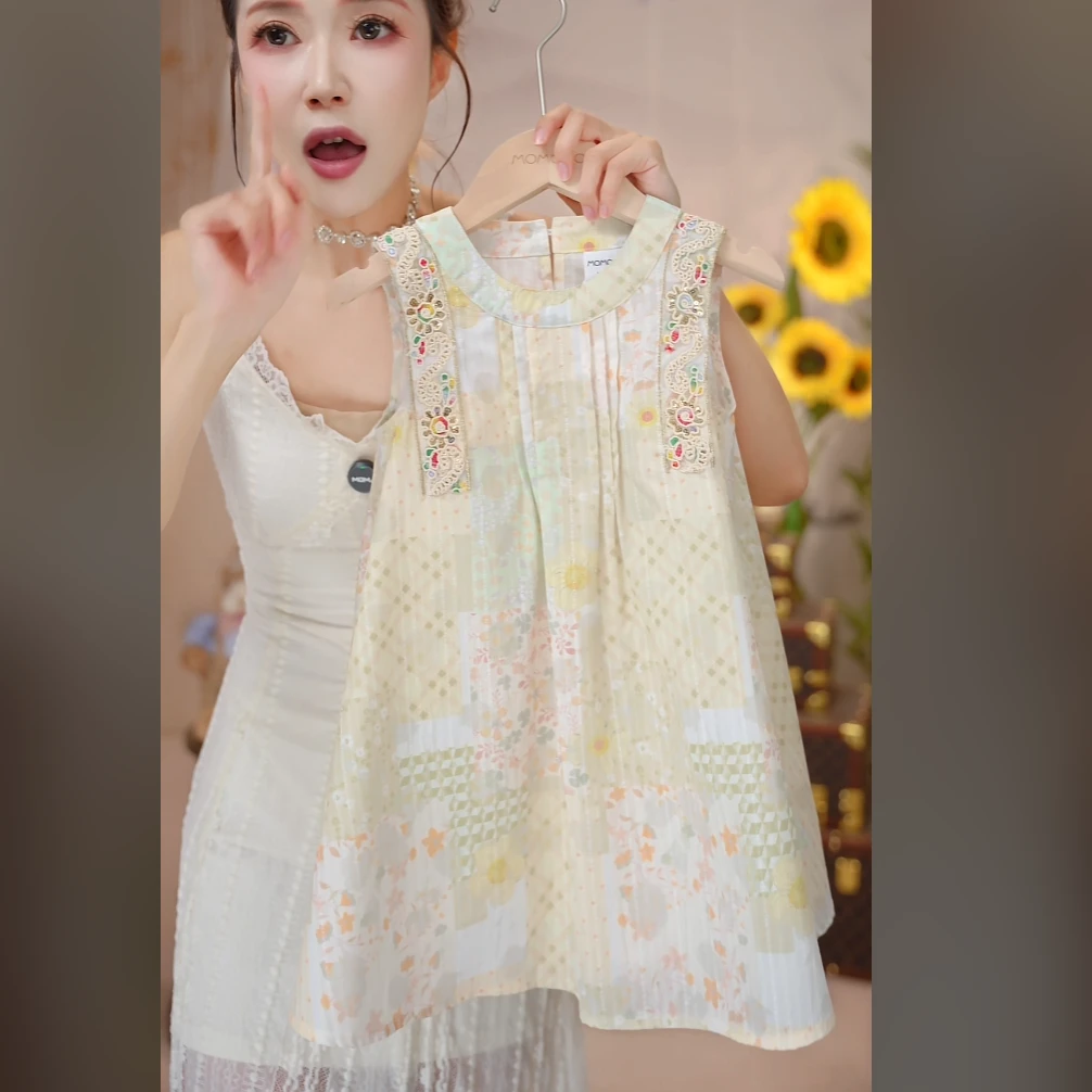 女童碎花连衣裙夏季2025新款田园风小女孩无袖背心裙夏日沙滩裙子