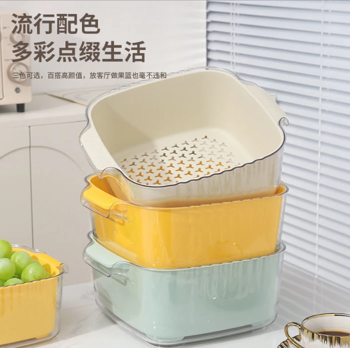 【特大号新疆包邮】加厚耐摔双层蔬果沥水篮洗菜篮双耳提手洗菜盆
