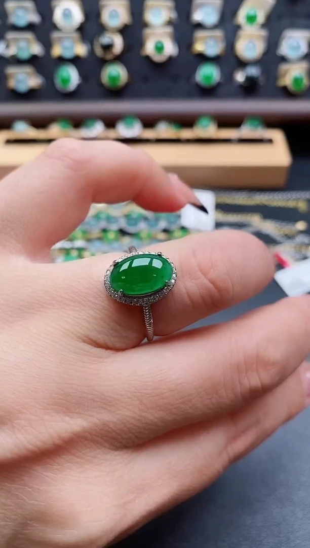 银S925镶嵌戒指翡翠1