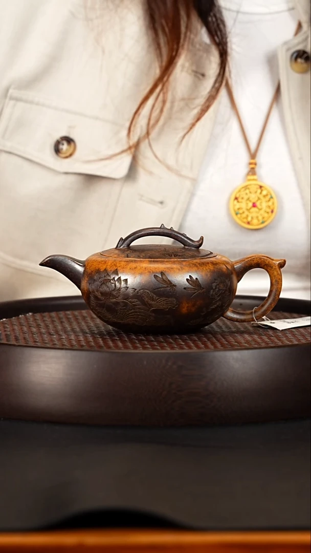 茶壶紫砂 宜兴紫砂壶龙骨金砂柴烧爱莲说240cc