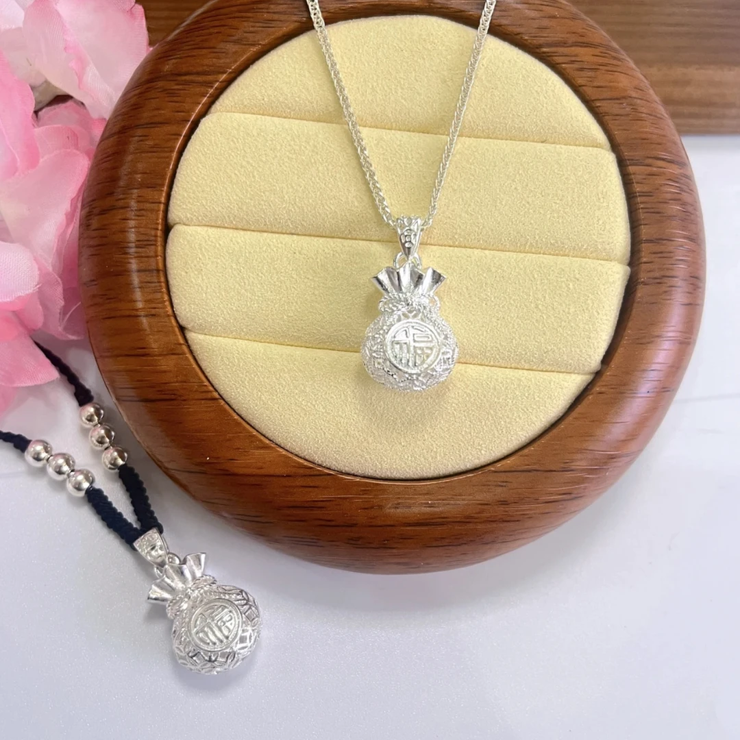 吊坠足银 坠链均足银福袋项链女款纯银999不掉色时尚小众-130