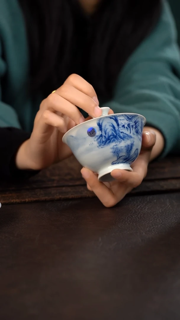 【闪购商品】杯722号HLX陶瓷山水盖碗