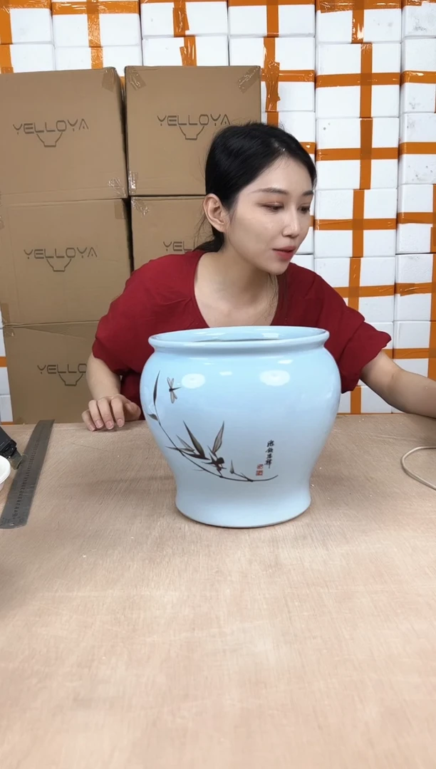 缸形浅蓝竹子大号19x19