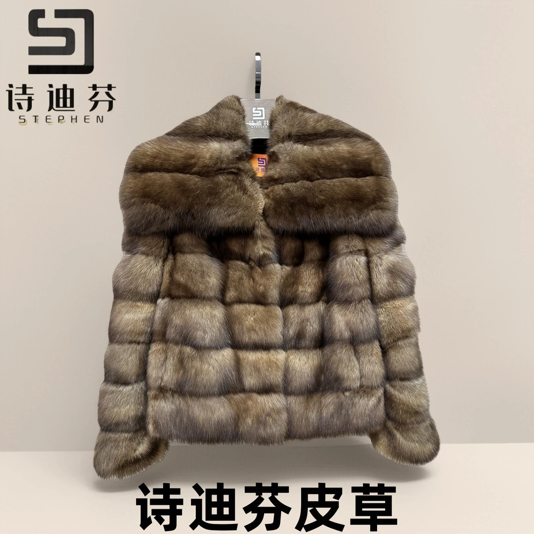 天使之翼 俄罗斯 貂满天星大翻领气质短款秋冬保暖时尚名媛女外套