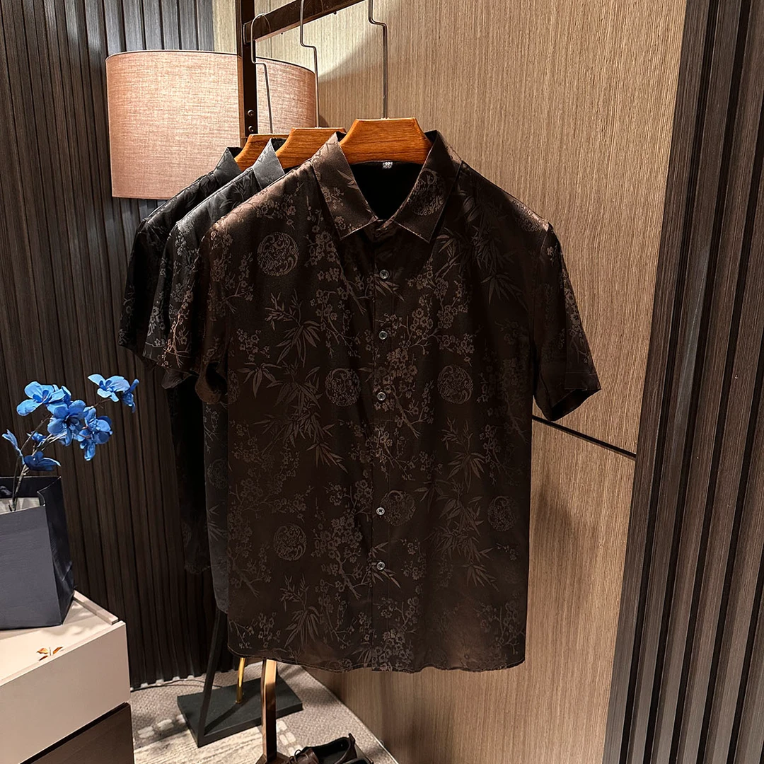 【国风精粹 香云纱】2025夏季新款男士高品质真丝桑蚕丝短袖衬衫