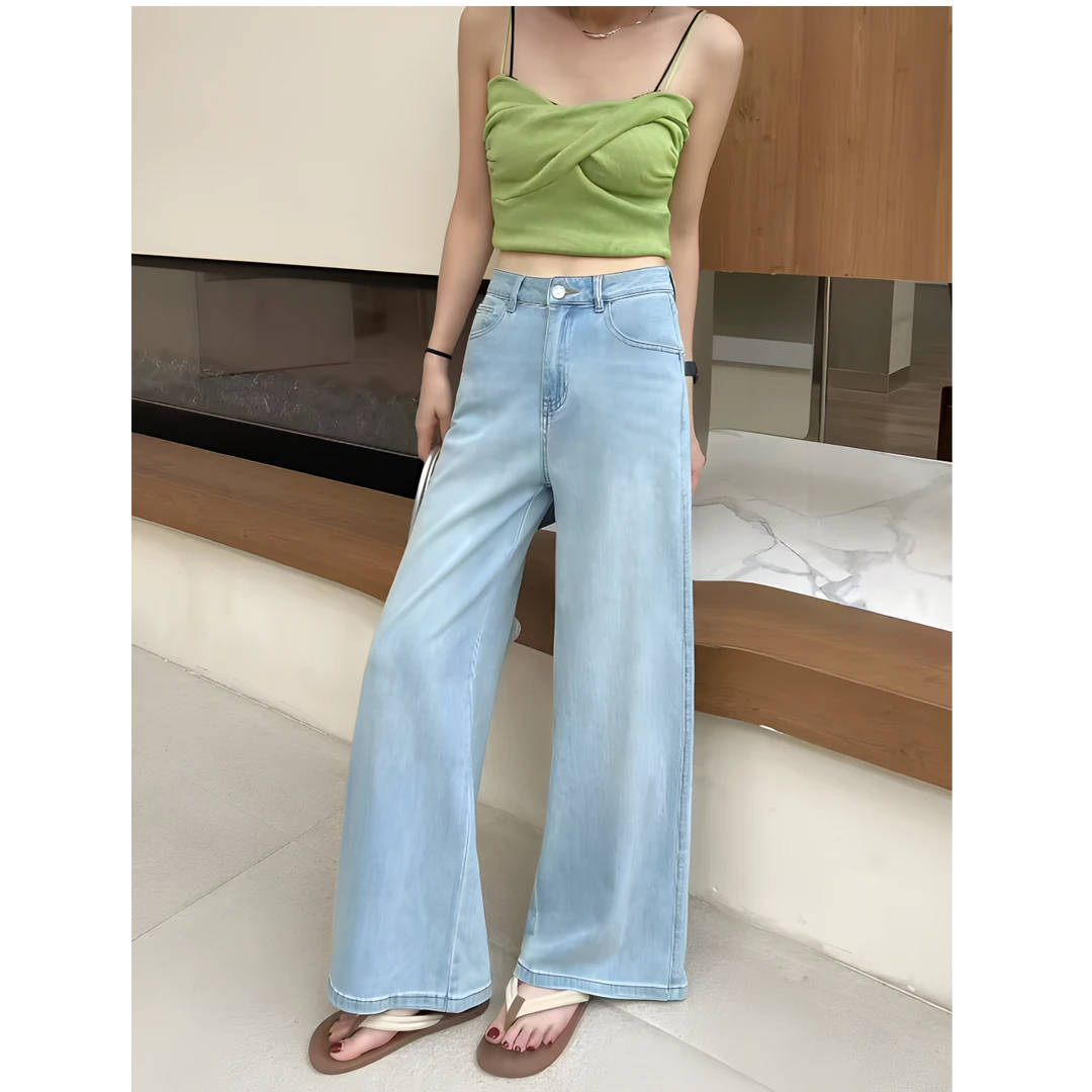 轻漾QING-夏日清感-四面弹-高腰窄版直筒阔腿裤女1529