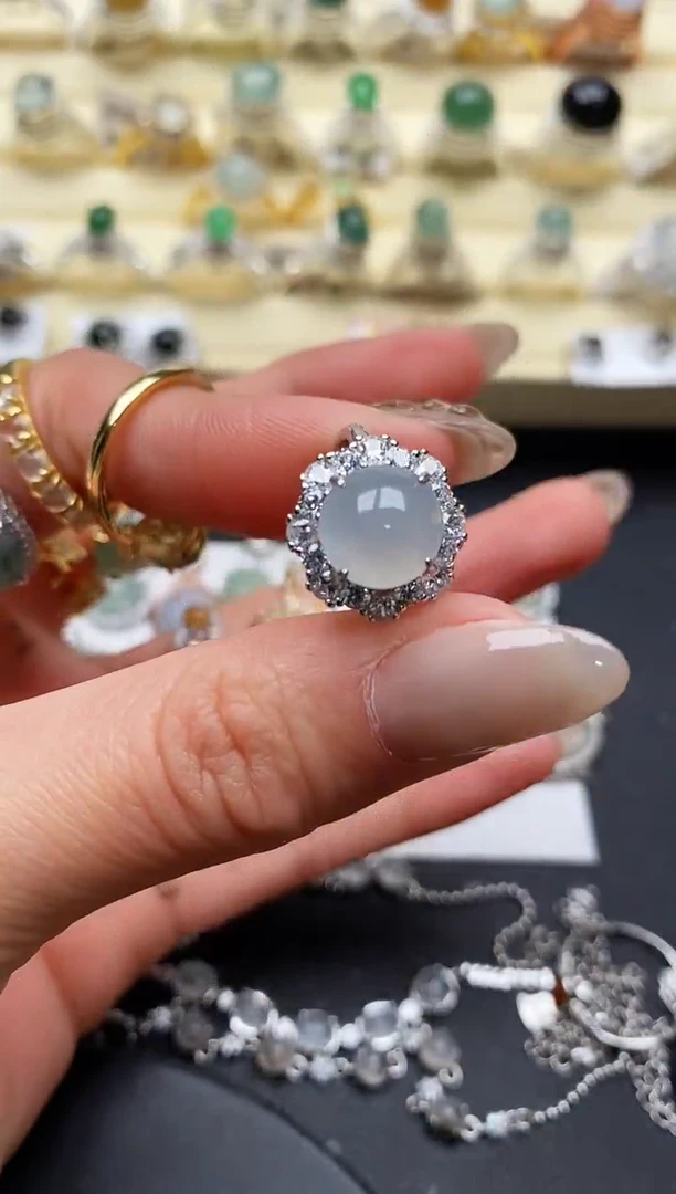 【闪购商品】翡翠戒指银S925镶嵌缅甸翡翠3   3+