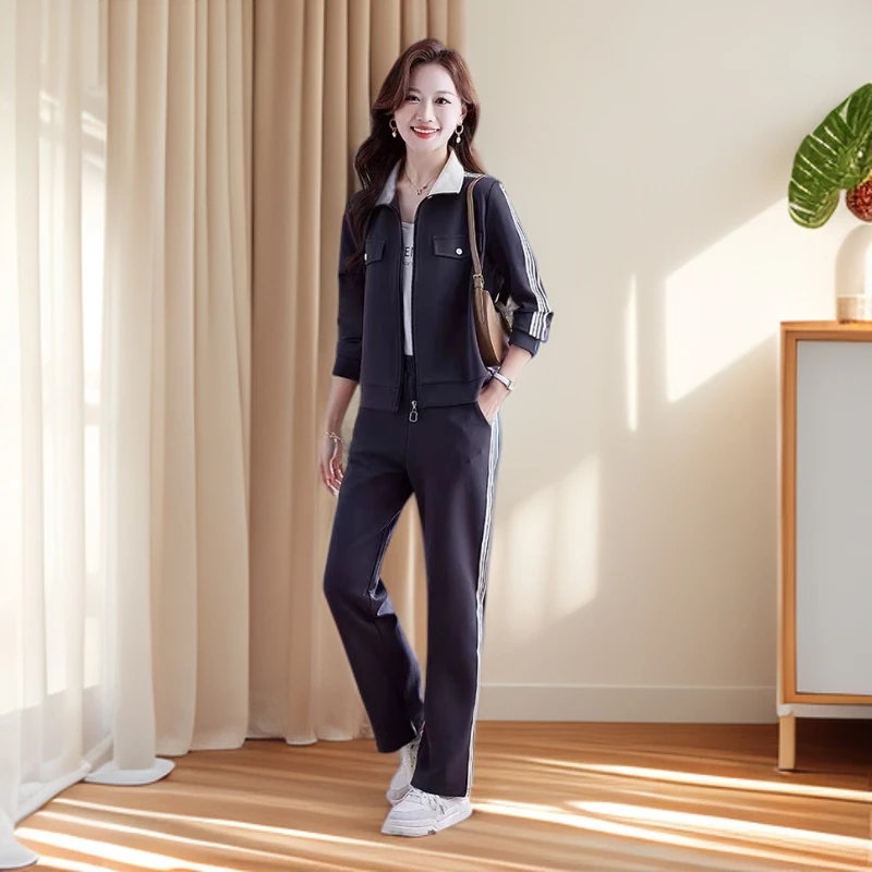 1-时尚春秋季休闲运动套装拼接洋气长袖套装