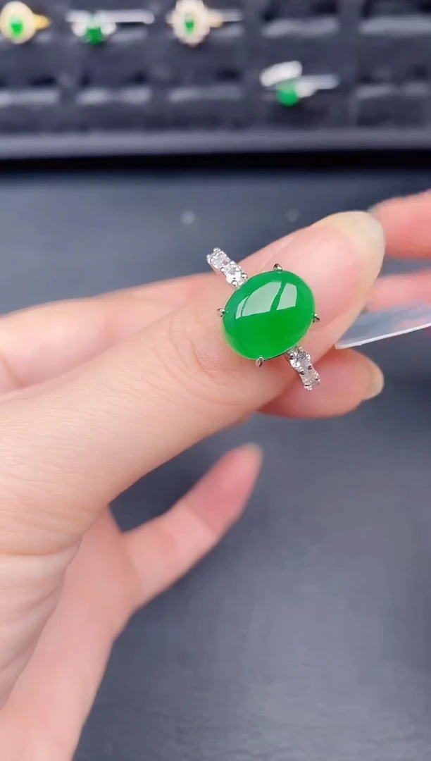 银S925镶嵌戒指翡翠天然a货翡翠153