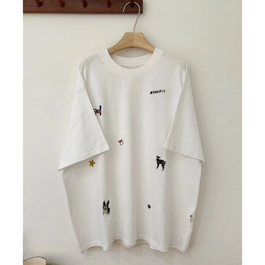 【快乐彩虹猫】刺绣动物夏季宽松显瘦中长款情侣圆领休闲短袖T恤女