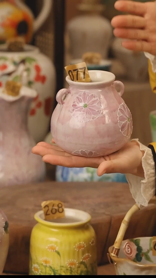 陶瓷景德镇设计师手作花器摆件侘寂风@M077@