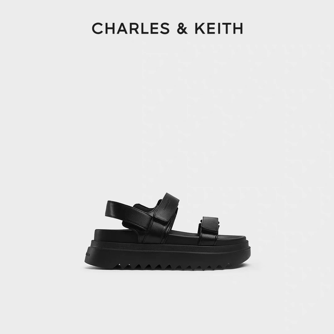 CHARLES & KEITH25夏厚底简约露趾魔术贴休闲凉鞋CK1-81720011