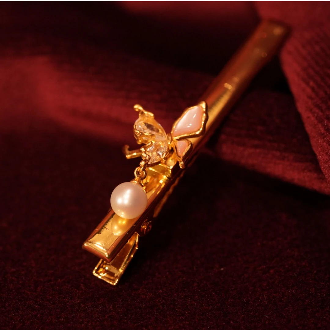 鳳喆古法錾刻工艺设计师款蝴蝶发夹婚嫁国风