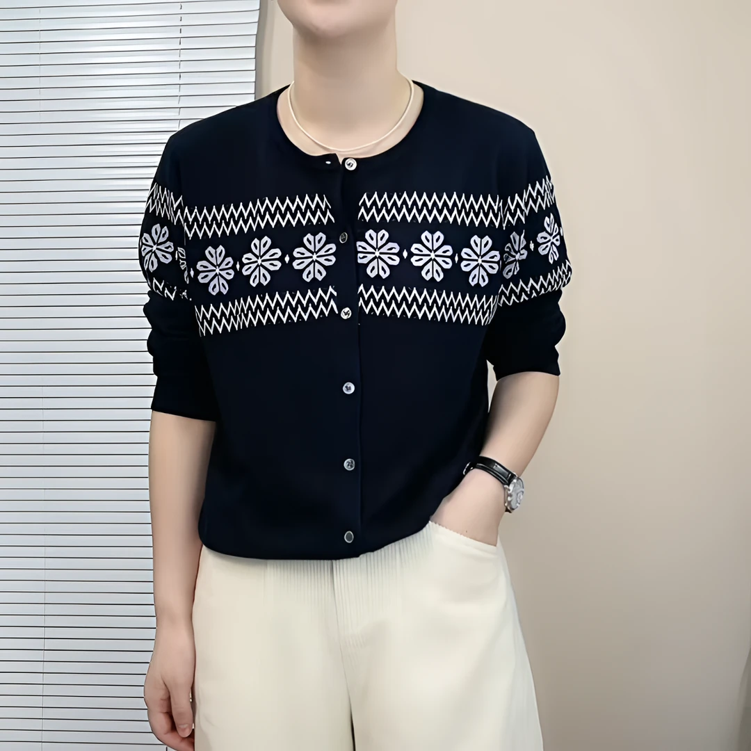 圆领提花常规袖针织常规毛针织衫休闲衫开衫春秋气质轻奢女装外套
