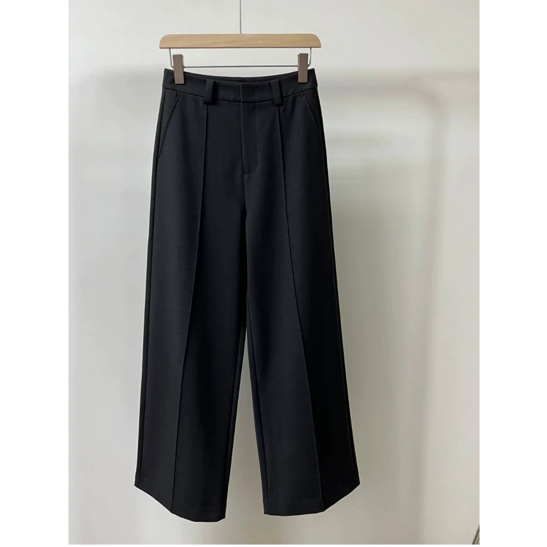 1366春季25新款高腰休闲百搭黑色简约直筒裤女